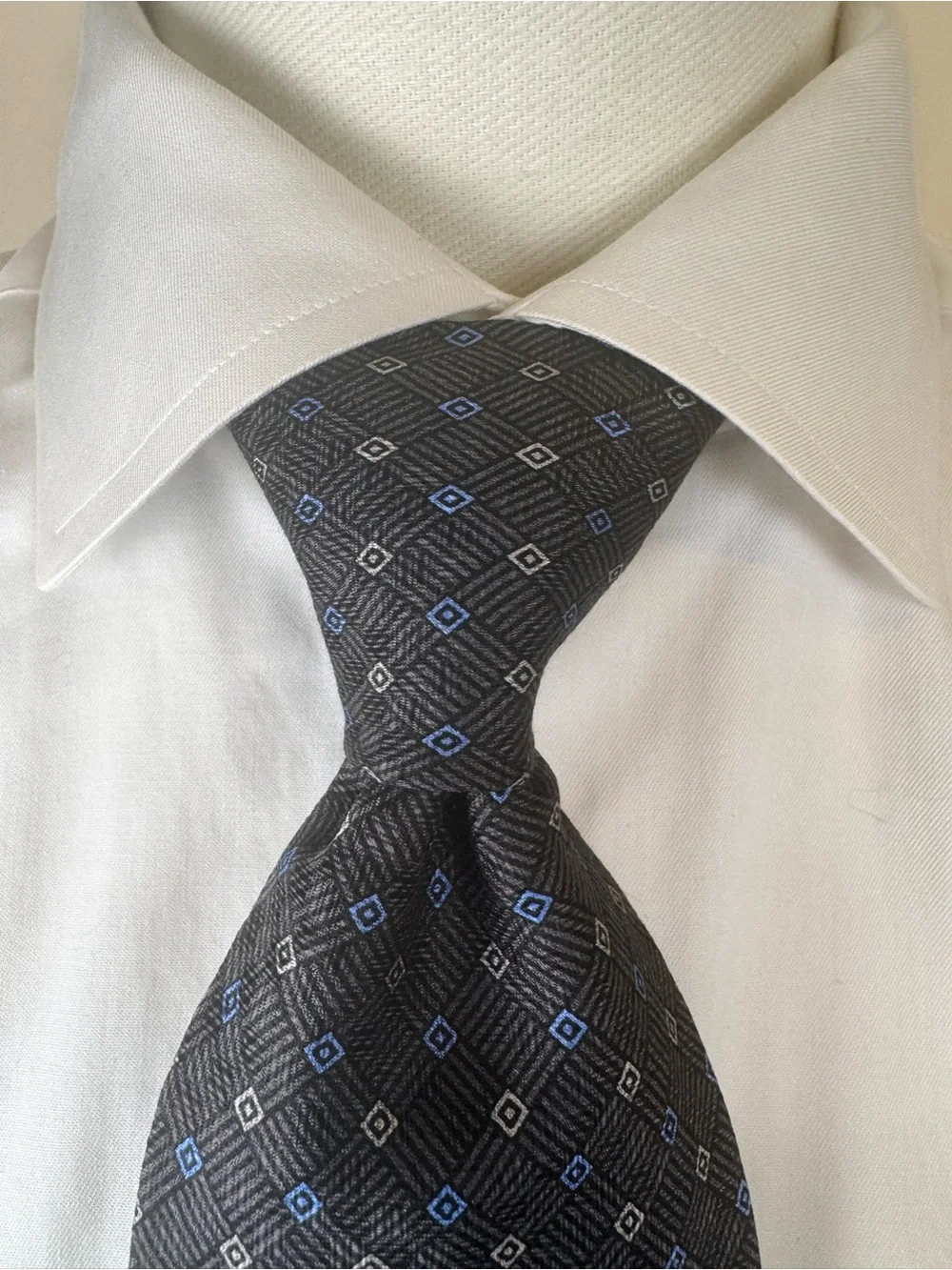 RBM Collection Men's Necktie Classic Black Geometric Silk Tie with Blue Accents